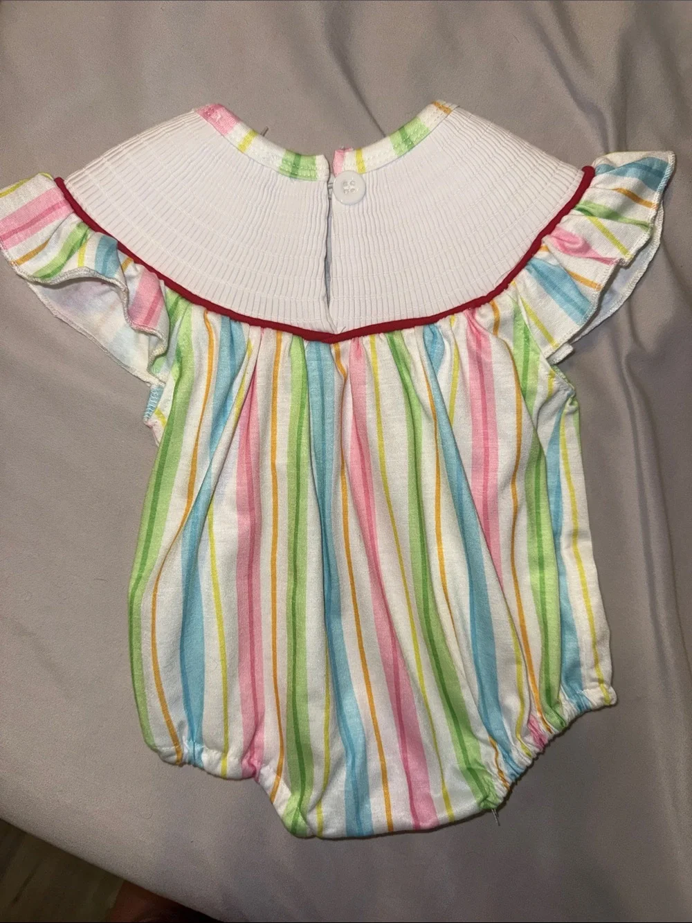 Girls' Multicolor Striped Dr. Seuss Embroidered Ruffle Romper